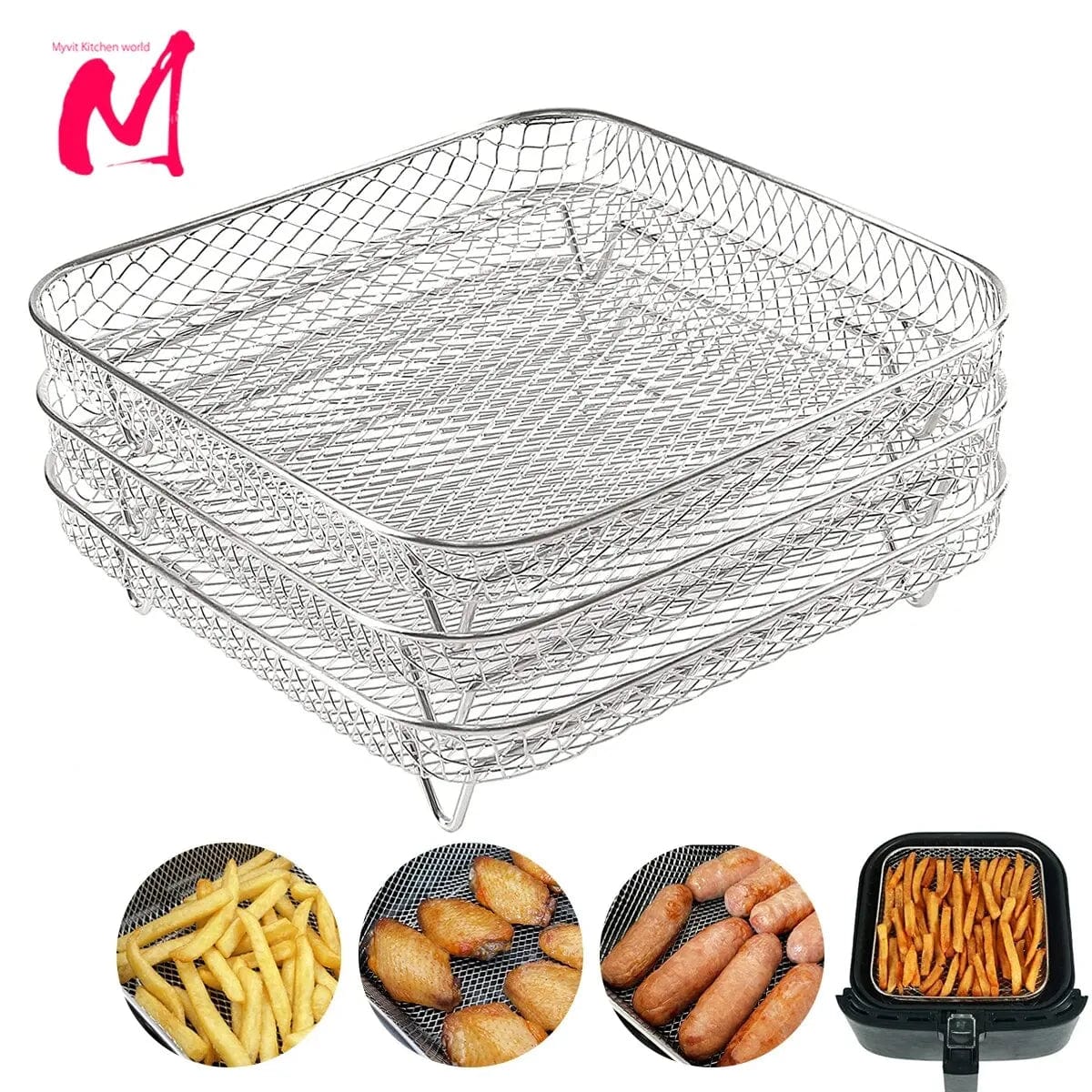 3-poziomowe stojaki do frytownic powietrznych ze stali nierdzewnej srebrny 3szt. Cuisine Pratique Polska