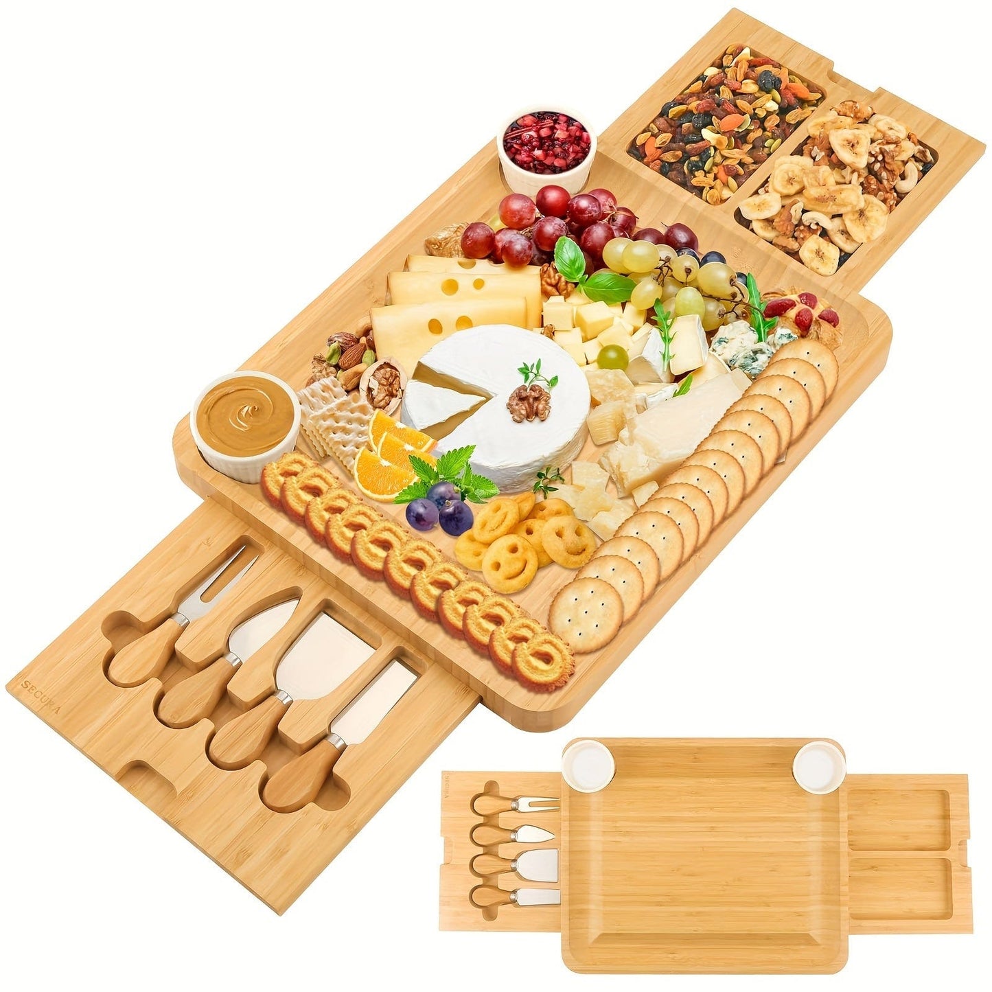 Bambusowa taca na ser z nożem i ceramicznymi miseczkami Tytuł domyślny Cuisine Pratique Polska