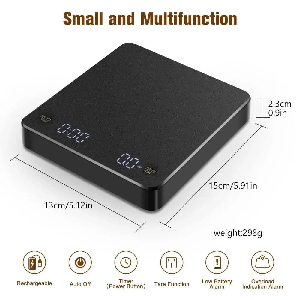 Cyfrowa waga do kawy z zegarem i wyświetlaczem LED USB Espresso 3 kg Maks. waga 0,1 g Dokładność w Oz/ml/g CHINY / 3 kg / czarny Cuisine Pratique Polska