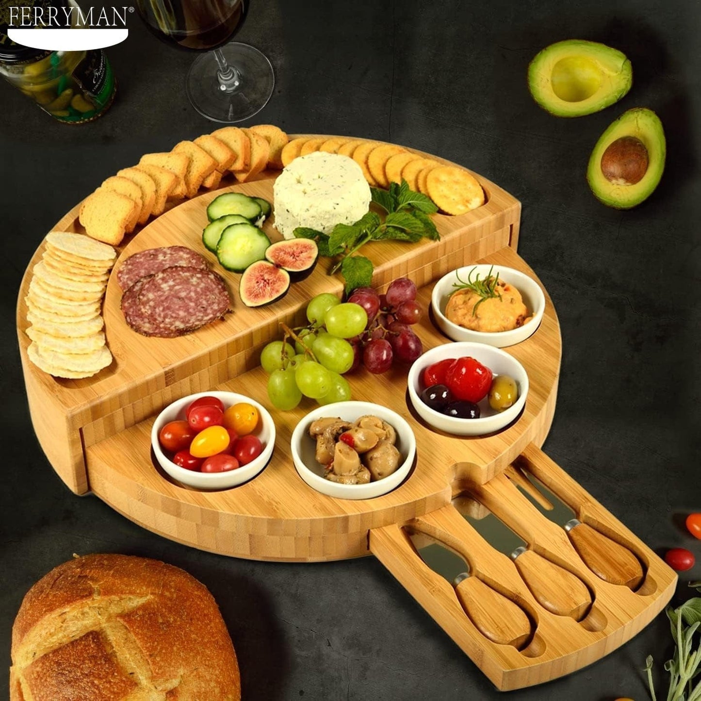 Drewniana deska do serów z nożem i widelcem, idealna do domowego gotowania Cuisine Pratique Polska