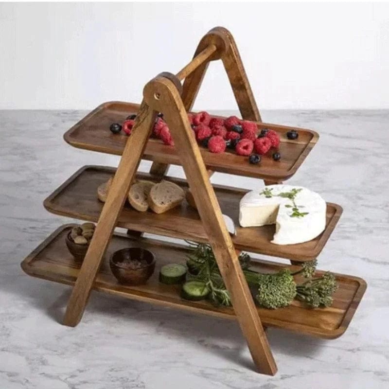 Drewniana taca do serwowania i przechowywania żywności, ekologiczna dekoracja kuchenna Trzy warstwy Cuisine Pratique Polska