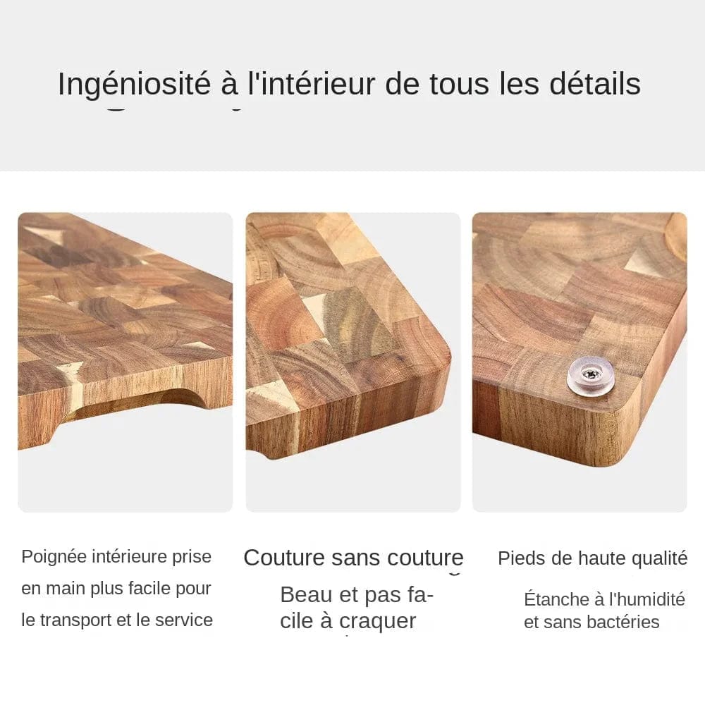 Dwustronna deska do krojenia z drewna akacjowego premium, odsączająca i odporna na wilgoć - Ekologiczna kuchnia 400x258x26mm Cuisine Pratique Polska
