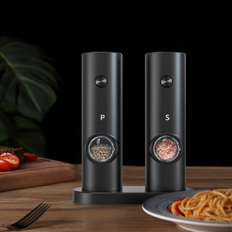 Elektryczny młynek do soli i pieprzu z podstawką do przechowywania, zestaw 2, LED, PANCERKA Cuisine Pratique Polska