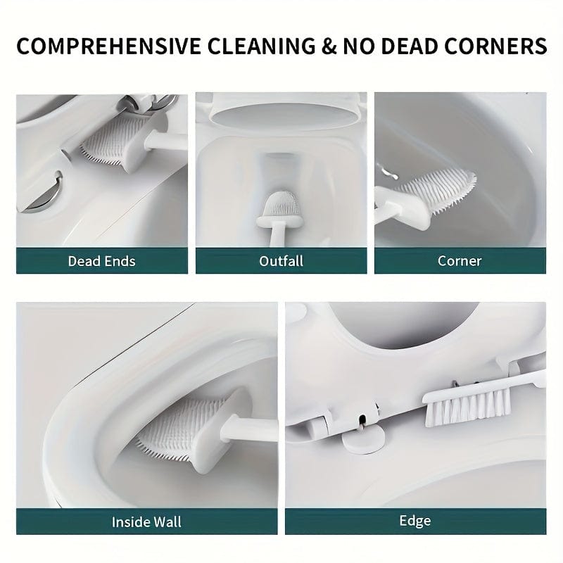 Ensemble de 2 Brosses WC et 1 Abattant WC, Brosse WC Murale, Tête de Brosse WC en Silicone Souple, Brosse WC à Long Manche, Brosse Domestique Multifonctionnelle, Produits de Nettoyage des Toilettes, Essentiel Domestique Cuisine Pratique Polska