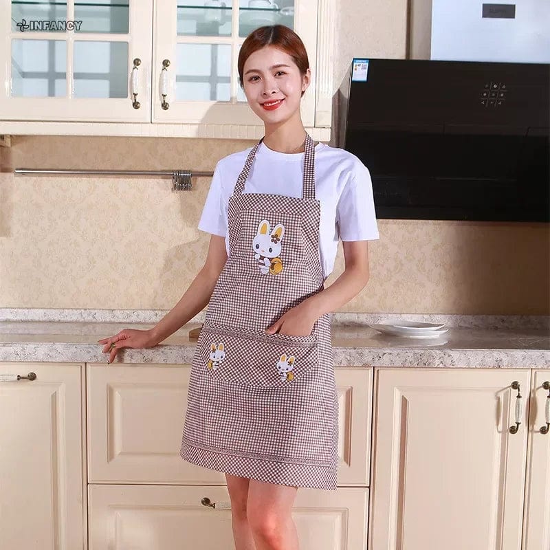 Fartuch kuchenny Cute Rabbit Cartoon dla mężczyzn i kobiet - 70x60cm - różowy biały - wodoodporny bawełniany materiał lniany łatwy do czyszczenia kawa Cuisine Pratique Polska