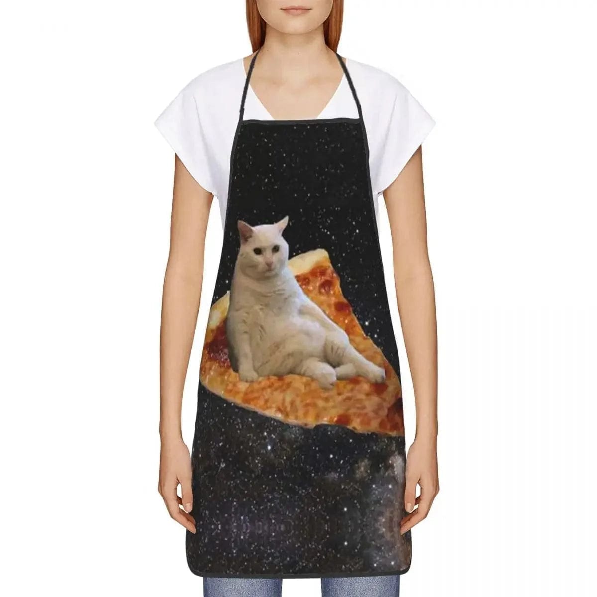 Fartuch kuchenny unisex Space Pizza Cat Meme dla szefów kuchni - zabawny i oryginalny! Cuisine Pratique Polska
