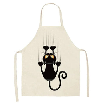 Japoński lniany fartuch kuchenny z nadrukowanym kotkiem - drapak dla kota Drapiący kot / Dorosły 55x68cm Cuisine Pratique Polska