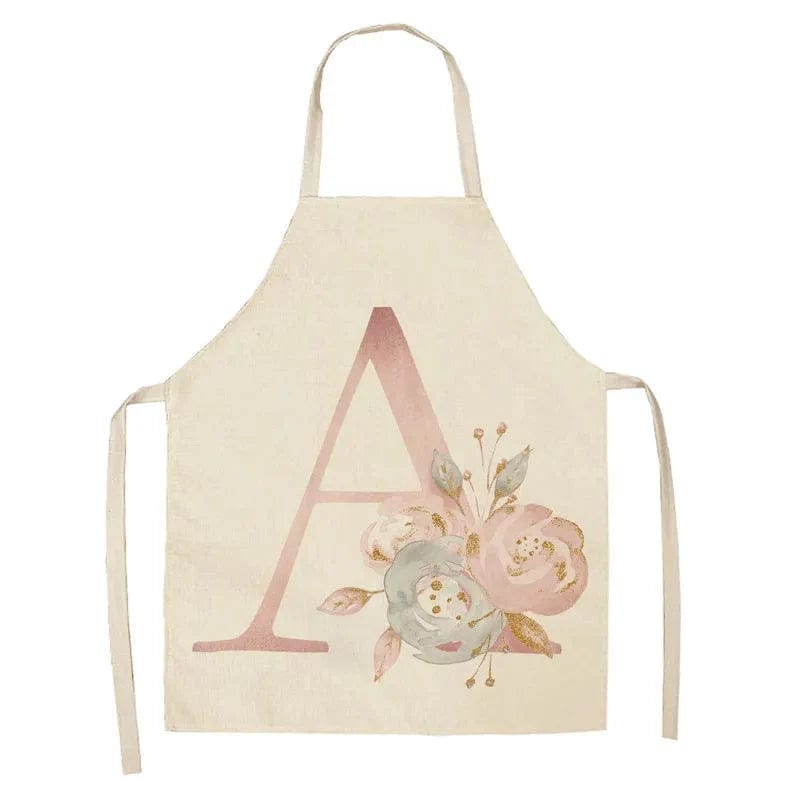 Lniany fartuch dziecięcy w różowe litery - akcesoria do gotowania i pieczenia A / Rozmiar dziecięcy 47x38cm Cuisine Pratique Polska