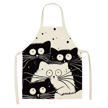 Lniany fartuch kuchenny - Dessin de 4 Chats surpris 3 czarne koty i 1 biały kot / Dorosły 55x68cm Cuisine Pratique Polska