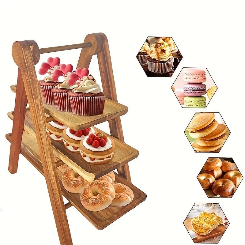Rustykalny drewniany stojak na ciasto - Ekologiczny stojak na owoce i przekąski na przyjęcia i do dekoracji domu (ID: LY129567) Nowoczesny minimalizm Cuisine Pratique Polska