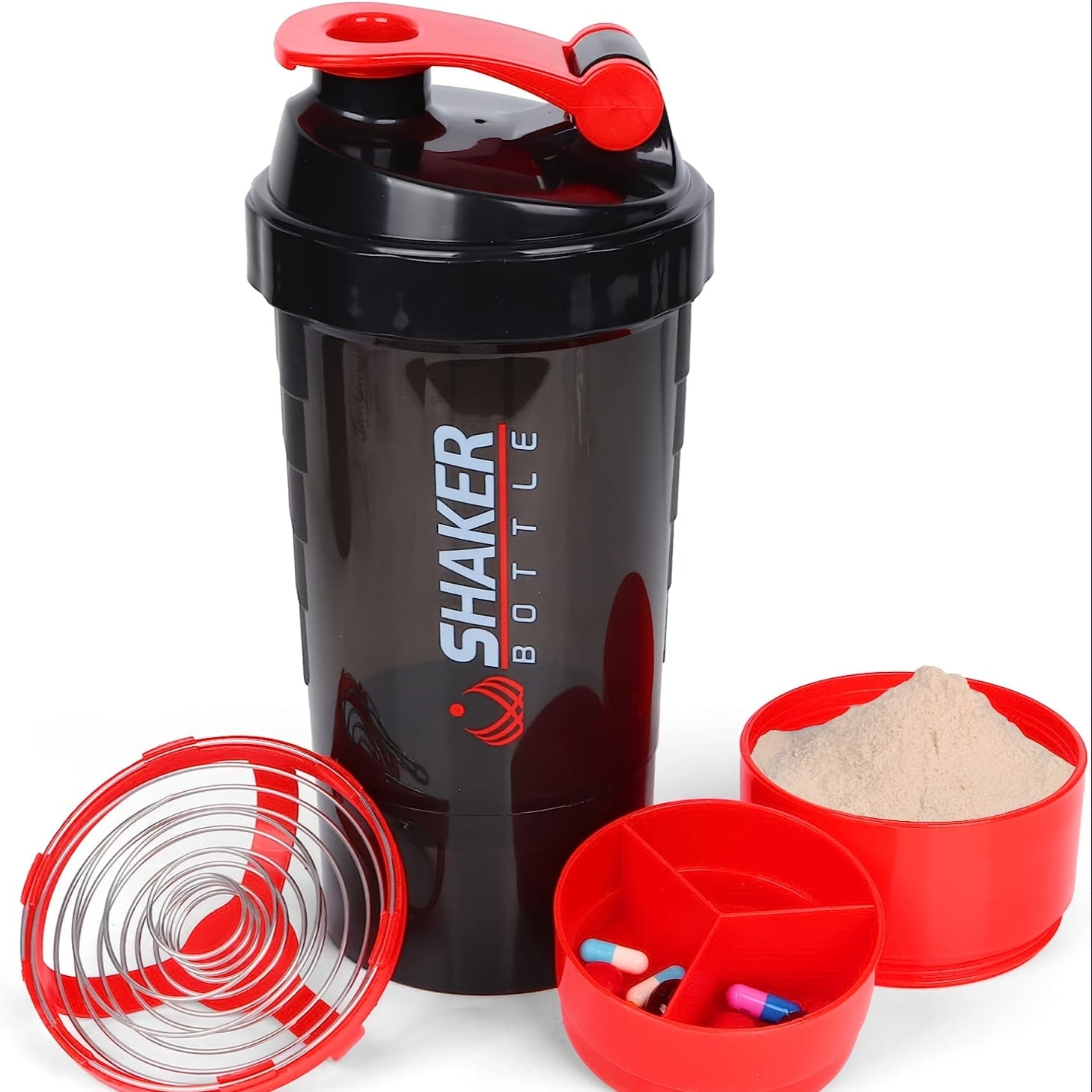 Shaker Bottle 2 Compartments Proteine GymHomeAsistantFitness Czerwony Cuisine Pratique Polska