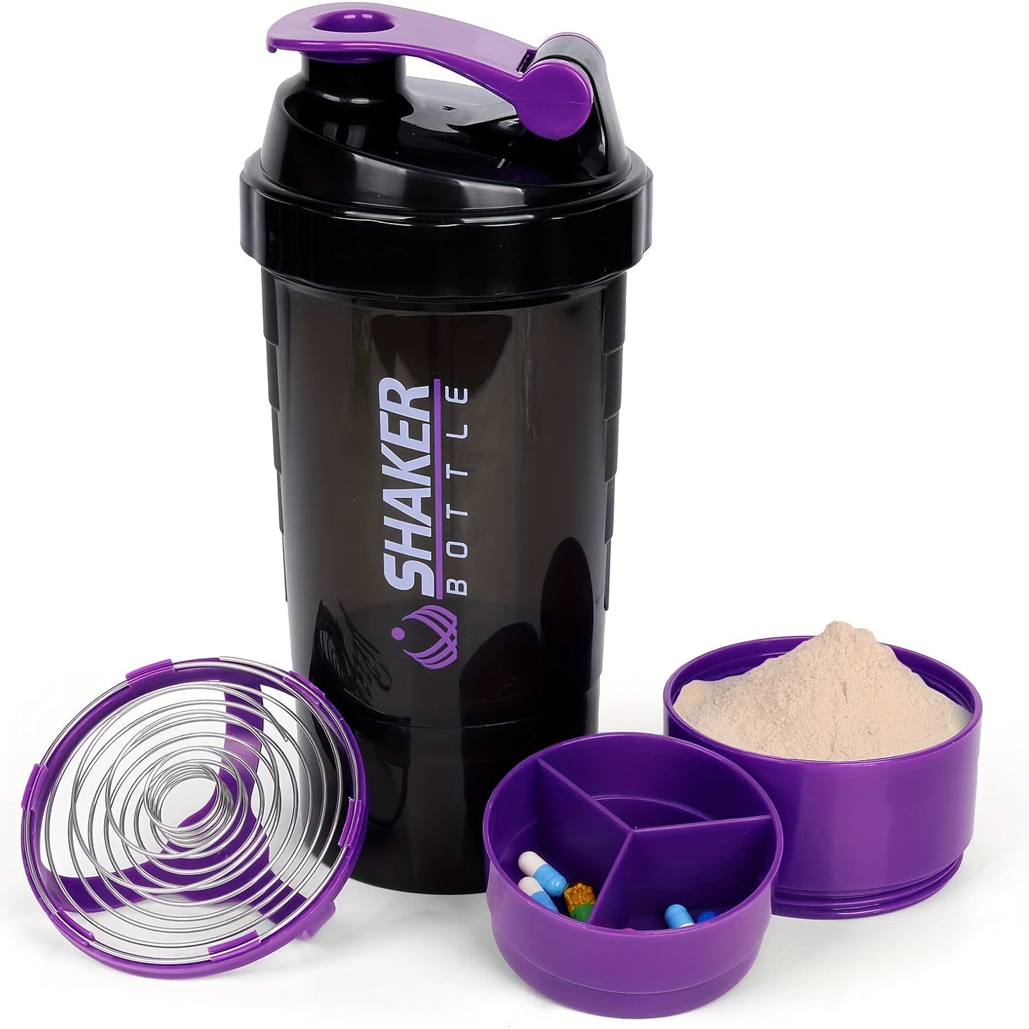 Shaker Bottle 2 Compartments Proteine GymHomeAsistantFitness Fioletowy Cuisine Pratique Polska