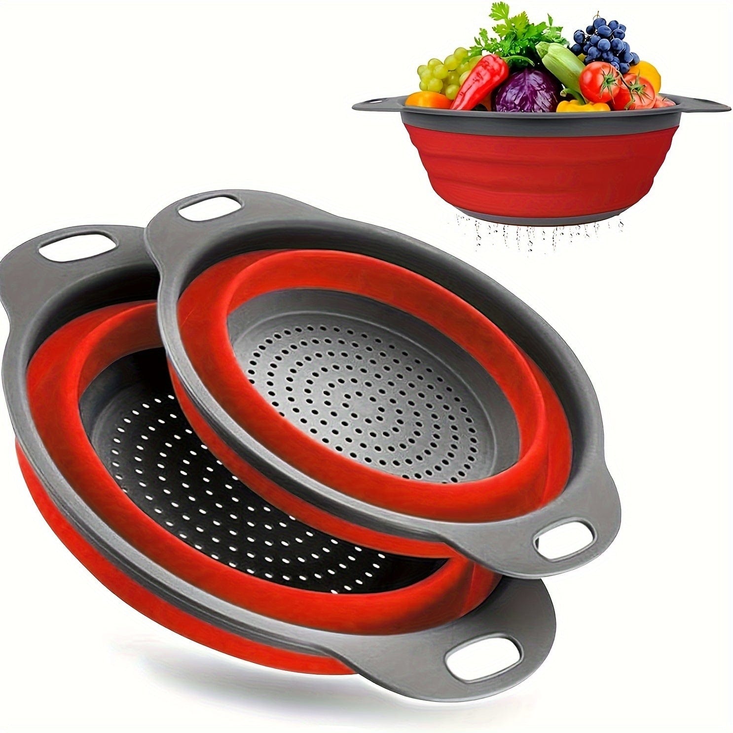Składany silikonowy ociekacz do makaronu i owoców - zestaw 2 - zielony / czerwony / niebieski Cuisine Pratique Polska