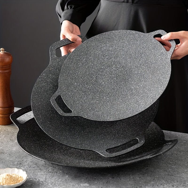 Żeliwna patelnia grillowa, okrągły kształt, nieprzywierająca powłoka z kamienia Maifan, patelnia grillowa z uchwytami - NK103563 24 CM Cuisine Pratique Polska