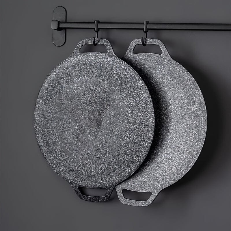 Żeliwna patelnia grillowa, okrągły kształt, nieprzywierająca powłoka z kamienia Maifan, patelnia grillowa z uchwytami - NK103563 Cuisine Pratique Polska