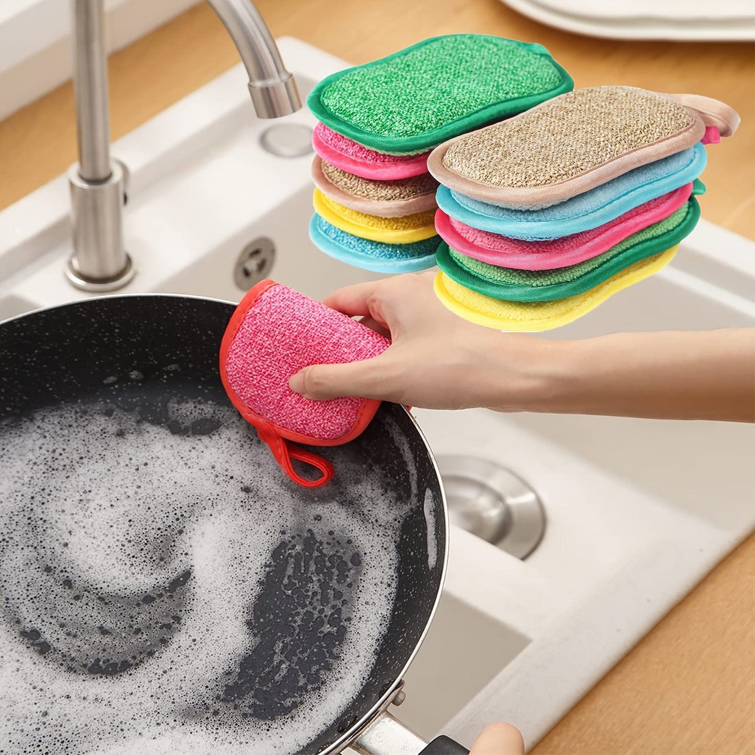 Zestaw 10 kolorowych gąbek kuchennych z mikrofibry do łatwego czyszczenia naczyń, garnków i patelni Cuisine Pratique Polska