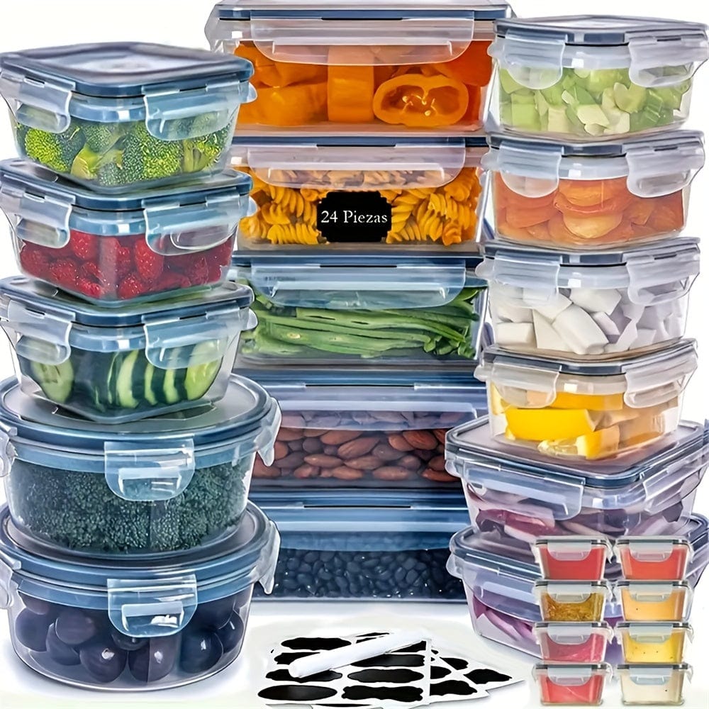 Zestaw 24 pojemników kuchennych - hermetyczne, bezpieczne w kuchence mikrofalowej, etykiety i długopis w zestawie zestaw lunchbox 24szt Cuisine Pratique Polska