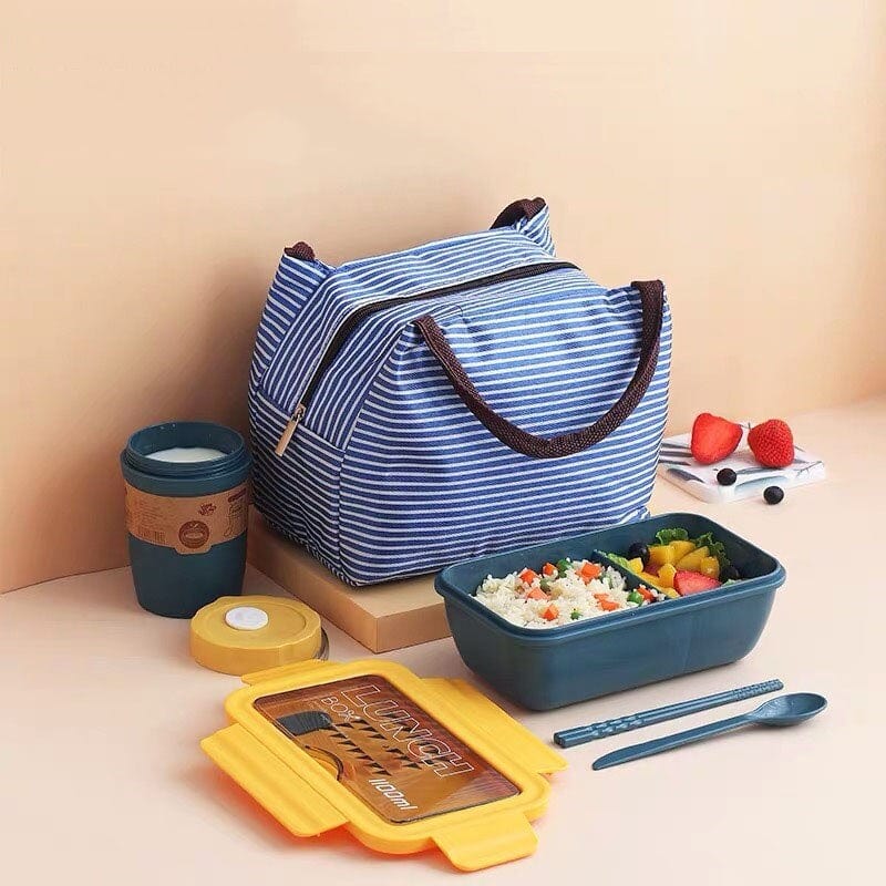 Zestaw "Lunch Box Kids": pudełko na lunch + sztućce + szklanka + torba Niebieski Cuisine Pratique Polska