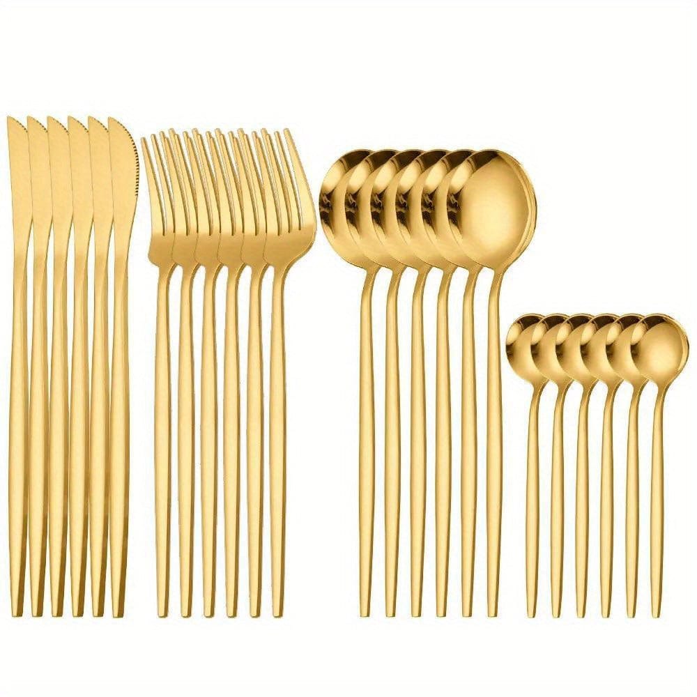 Zestaw sztućców Portugalia - 24 elementy - stal nierdzewna - widelce do steków, łyżki, sztućce - zmywarka - VVN75871 24PCS Golden Cuisine Pratique Polska