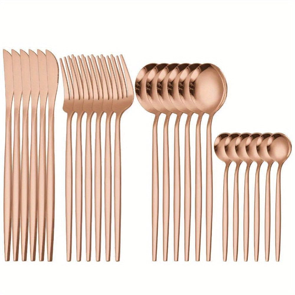 Zestaw sztućców Portugalia - 24 elementy - stal nierdzewna - widelce do steków, łyżki, sztućce - zmywarka - VVN75871 24PCS Rose Golden Cuisine Pratique Polska