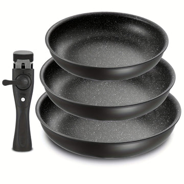 Zestaw wyjmowanych patelni z powłoką nieprzywierającą | 3 rozmiary | Nadaje się do wszystkich palników | Aluminium | Czarny Czarny Cuisine Pratique Polska