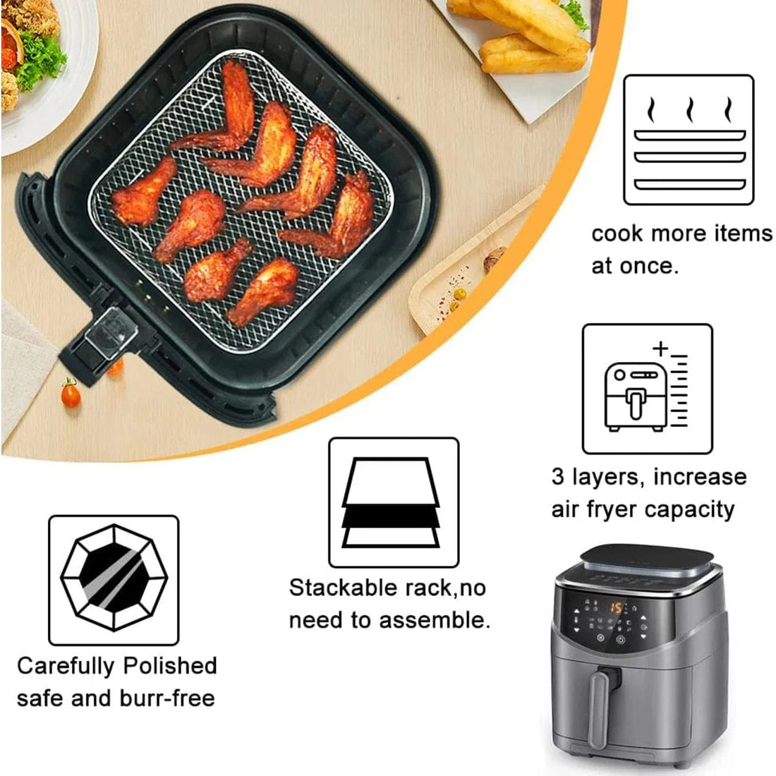 3-poziomowe stojaki do frytownic powietrznych ze stali nierdzewnej srebrny 3szt. Cuisine Pratique Polska