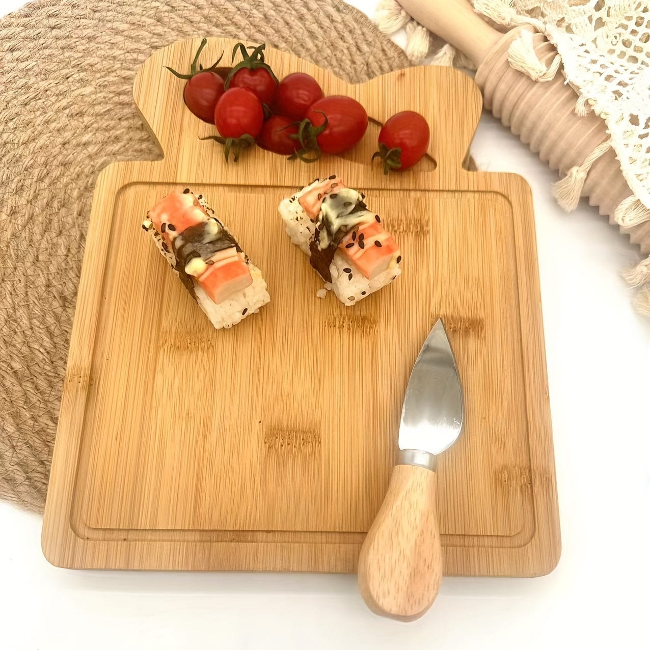 Bambusowa deska do krojenia i nóż do sera - idealne do owoców, sera i masła - doskonały prezent na Dzień Ojca i Matki Cuisine Pratique Polska