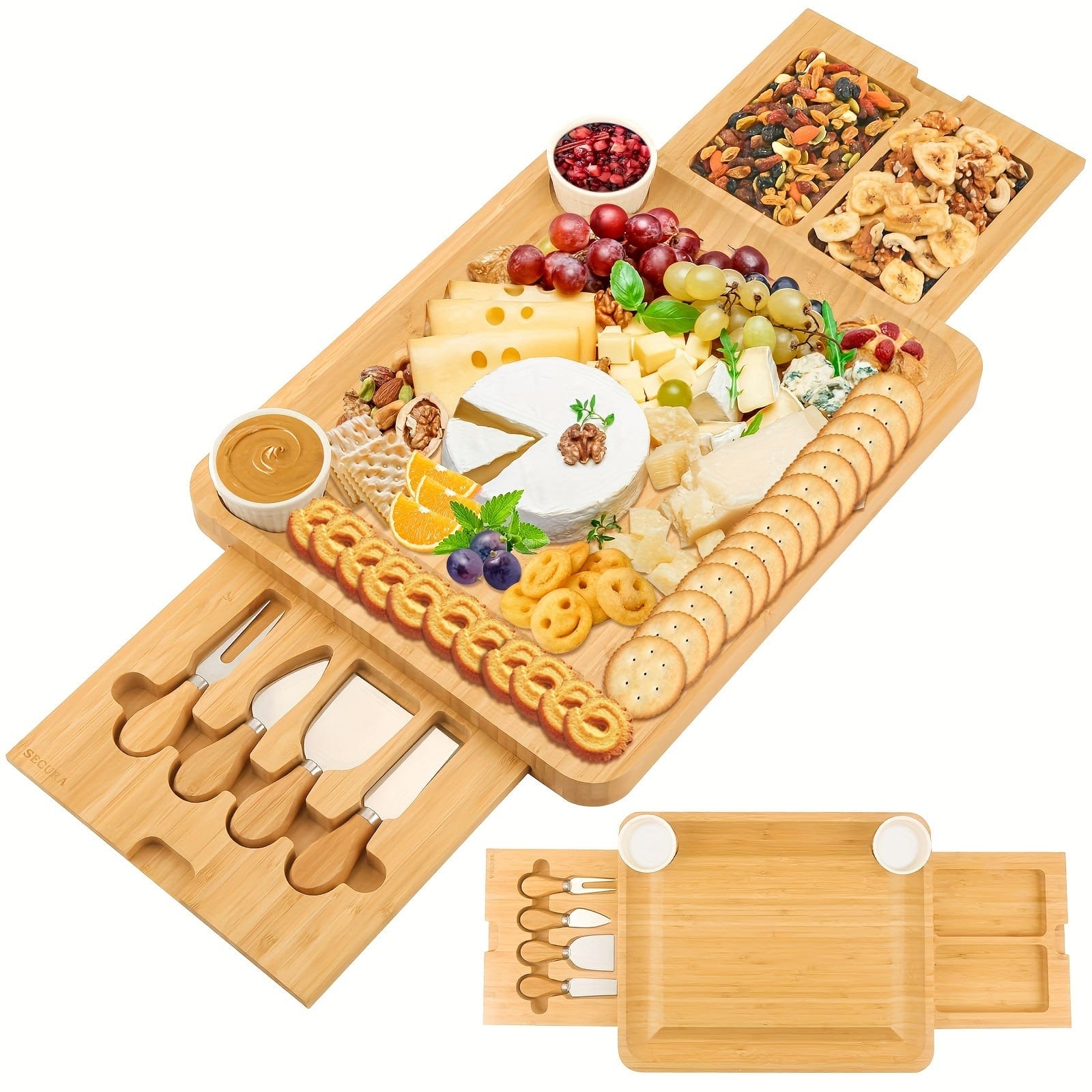 Bambusowa taca na ser z nożem i ceramicznymi miseczkami Tytuł domyślny Cuisine Pratique Polska