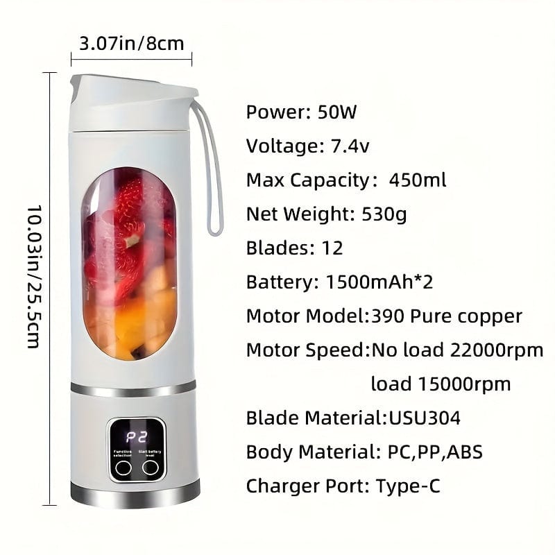 Blender akumulatorowy USB z wyświetlaczem LED - 450 ml, idealny do smoothie i koktajli mlecznych Cuisine Pratique Polska