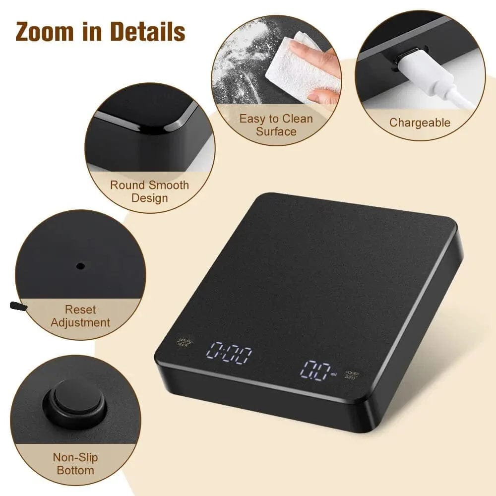 Cyfrowa waga do kawy z zegarem i wyświetlaczem LED USB Espresso 3 kg Maks. waga 0,1 g Dokładność w Oz/ml/g CHINY / 3 kg / czarny Cuisine Pratique Polska