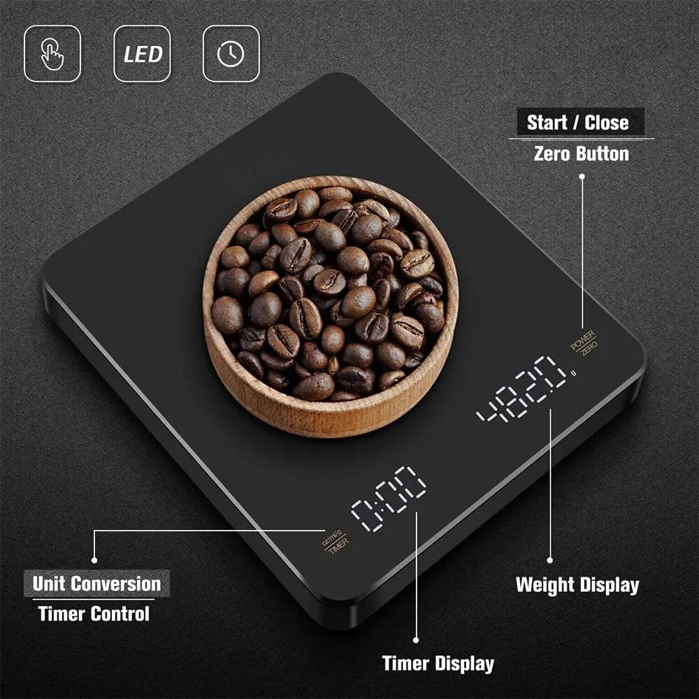 Cyfrowa waga do kawy z zegarem i wyświetlaczem LED USB Espresso 3 kg Maks. waga 0,1 g Dokładność w Oz/ml/g CHINY / 3 kg / czarny Cuisine Pratique Polska
