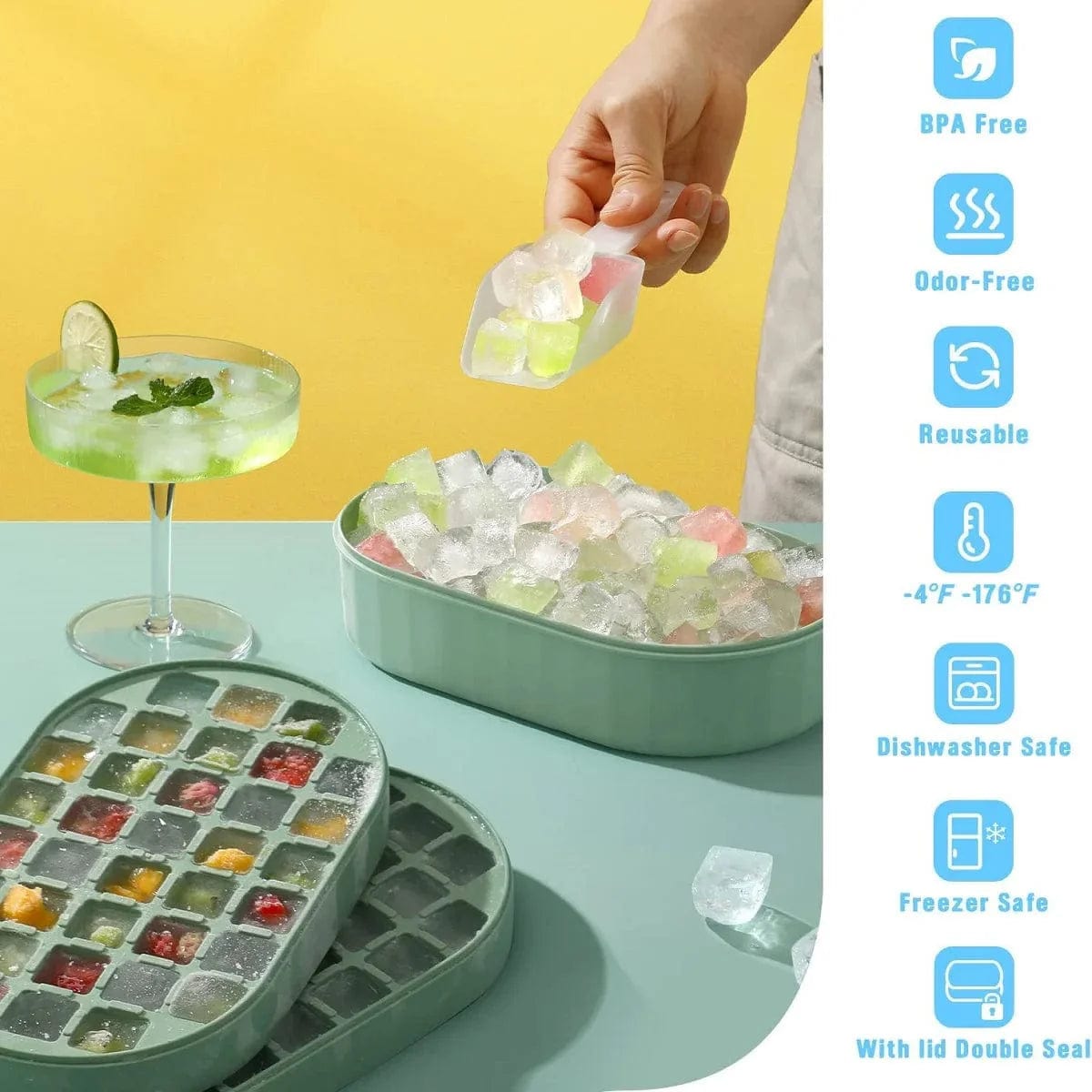 Dwupoziomowa tacka na kostki lodu z pokrywką i etui Cuisine Pratique Polska