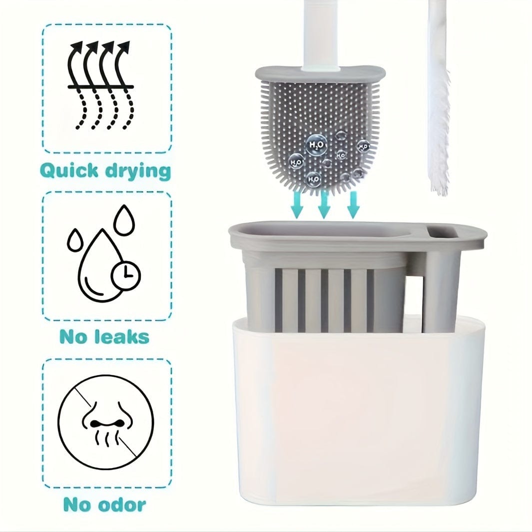 Ensemble de 2 Brosses WC et 1 Abattant WC, Brosse WC Murale, Tête de Brosse WC en Silicone Souple, Brosse WC à Long Manche, Brosse Domestique Multifonctionnelle, Produits de Nettoyage des Toilettes, Essentiel Domestique Cuisine Pratique Polska