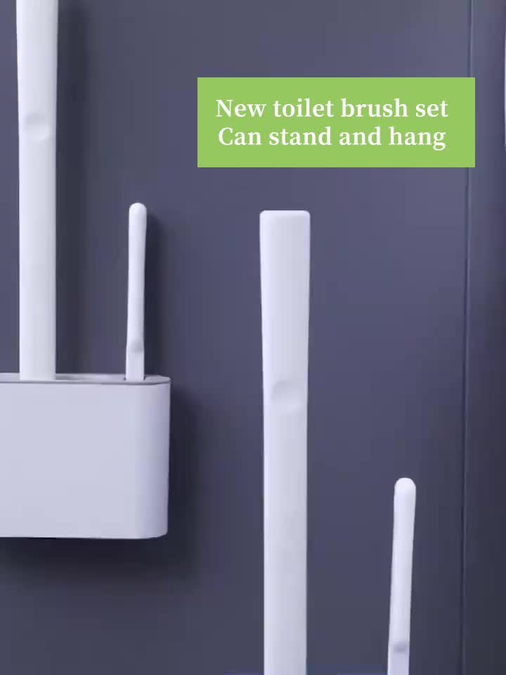 Ensemble de 2 Brosses WC et 1 Abattant WC, Brosse WC Murale, Tête de Brosse WC en Silicone Souple, Brosse WC à Long Manche, Brosse Domestique Multifonctionnelle, Produits de Nettoyage des Toilettes, Essentiel Domestique Cuisine Pratique Polska