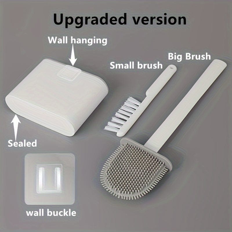 Ensemble de 2 Brosses WC et 1 Abattant WC, Brosse WC Murale, Tête de Brosse WC en Silicone Souple, Brosse WC à Long Manche, Brosse Domestique Multifonctionnelle, Produits de Nettoyage des Toilettes, Essentiel Domestique Naścienny - szary Cuisine Pratique Polska