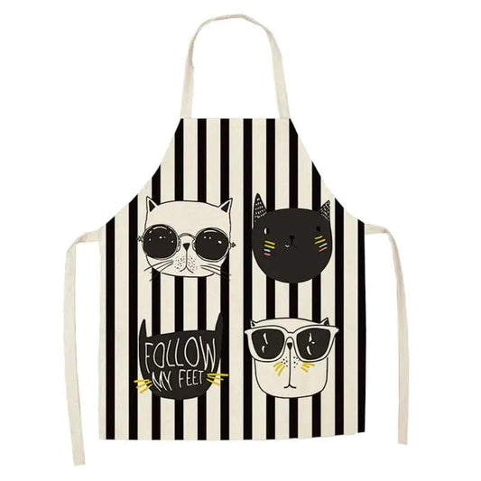 Japoński fartuch kuchenny z nadrukowanym kotem z bawełnianego lnu Podążaj za moimi stopami / Dorosły 55x68cm Cuisine Pratique Polska