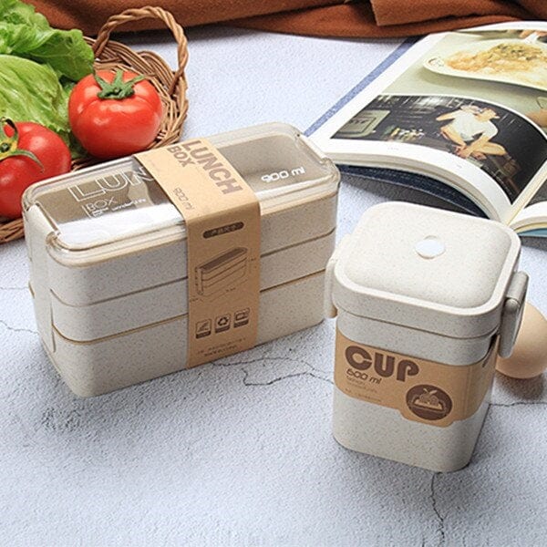 Japoński wielokomorowy pojemnik na lunch ze szklanką na zupę Beżowy Cuisine Pratique Polska