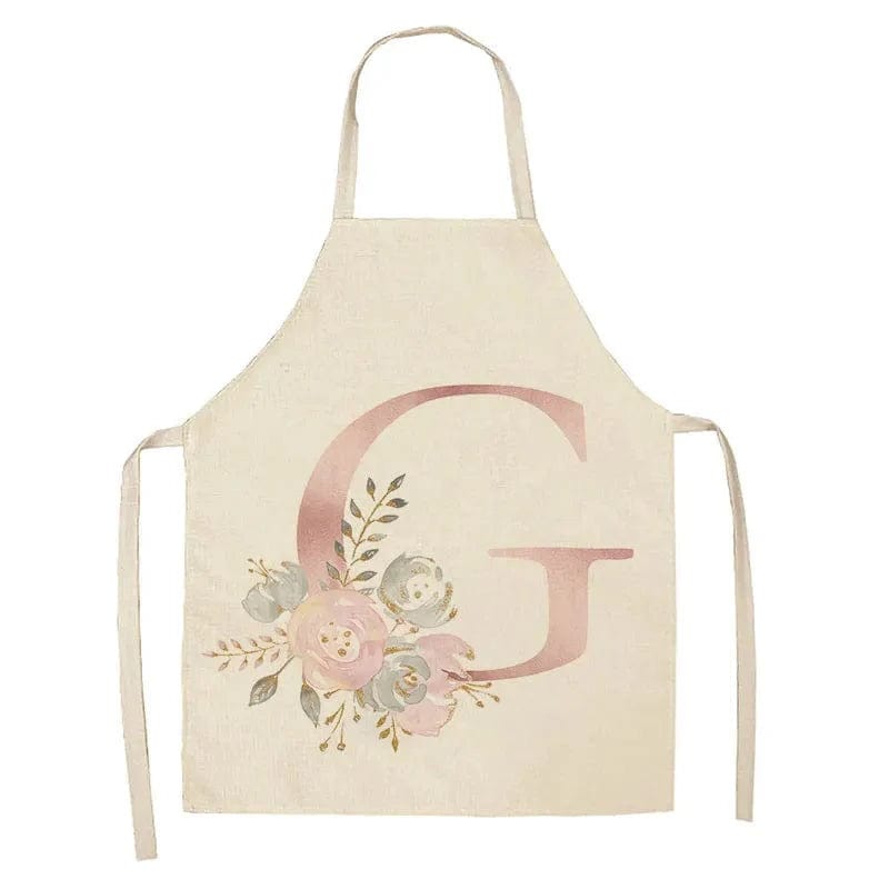 Lniany fartuch dziecięcy w różowe litery - akcesoria do gotowania i pieczenia G / Rozmiar dziecięcy 47x38cm Cuisine Pratique Polska