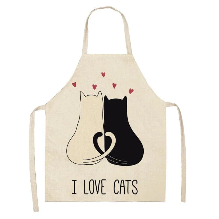 Lniany fartuch kuchenny - Dessin de 4 Chats surpris 3 czarne koty i 1 biały kot / Dorosły 55x68cm Cuisine Pratique Polska