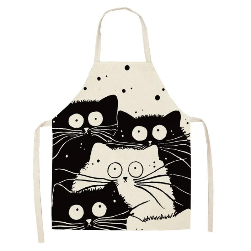 Lniany fartuch kuchenny - Dessin de 4 Chats surpris 3 czarne koty i 1 biały kot / Dorosły 55x68cm Cuisine Pratique Polska