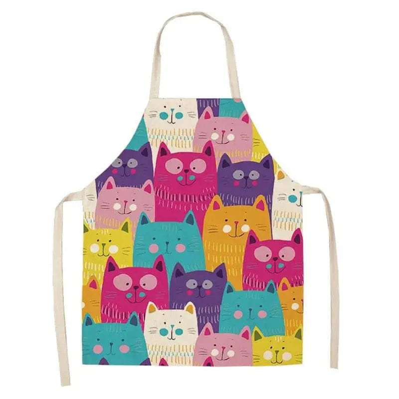 Lniany fartuch kuchenny - Dessin de 4 Chats surpris 3 czarne koty i 1 biały kot / Dorosły 55x68cm Cuisine Pratique Polska