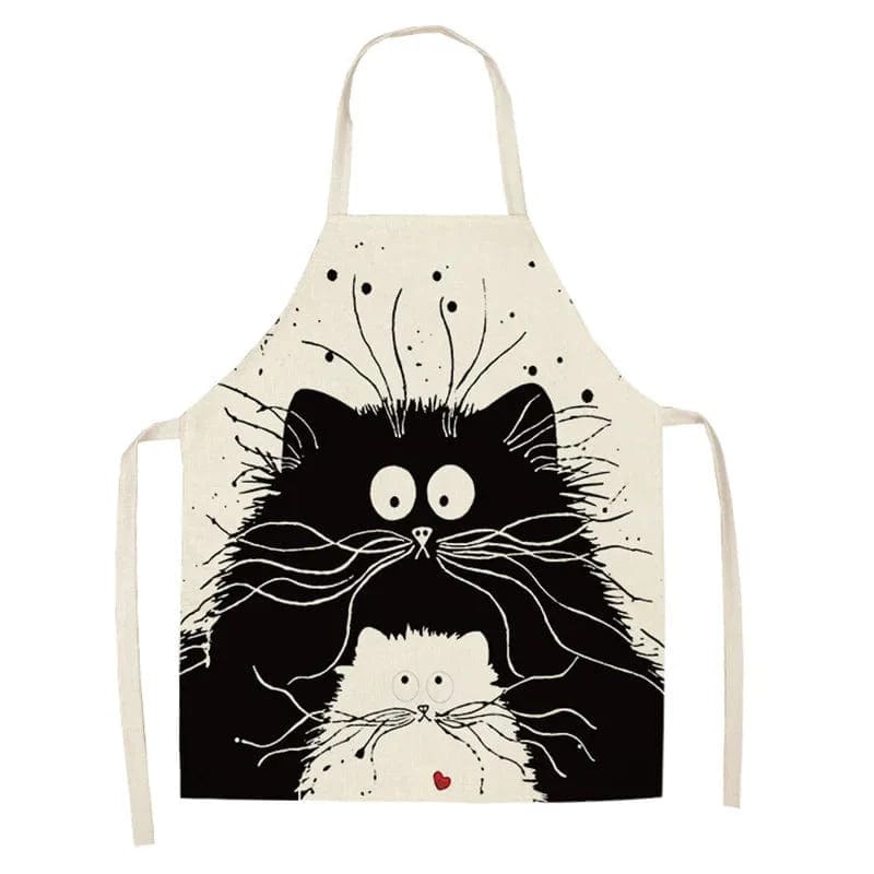 Lniany fartuch kuchenny - Dessin de 4 Chats surpris 3 czarne koty i 1 biały kot / Dorosły 55x68cm Cuisine Pratique Polska