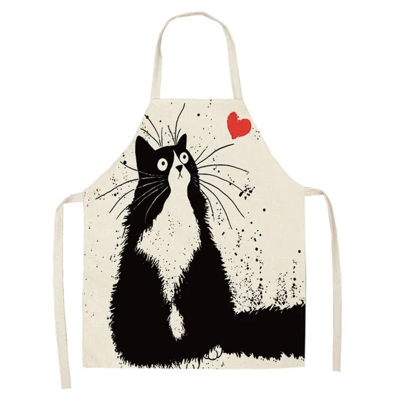 Lniany fartuch kuchenny - Dessin de 4 Chats surpris 3 czarne koty i 1 biały kot / Dorosły 55x68cm Cuisine Pratique Polska