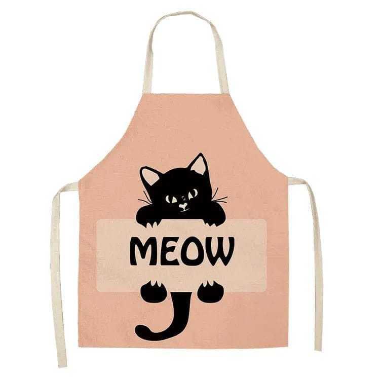 Lniany fartuch kuchenny - Dessin de 4 Chats surpris 3 czarne koty i 1 biały kot / Dorosły 55x68cm Cuisine Pratique Polska