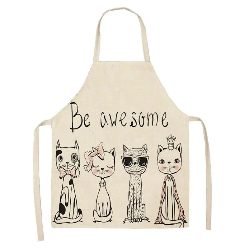 Lniany fartuch kuchenny - Dessin de 4 Chats surpris 3 czarne koty i 1 biały kot / Dorosły 55x68cm Cuisine Pratique Polska