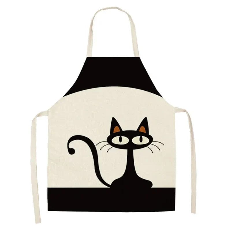 Lniany fartuch kuchenny - Dessin de 4 Chats surpris 3 czarne koty i 1 biały kot / Dorosły 55x68cm Cuisine Pratique Polska