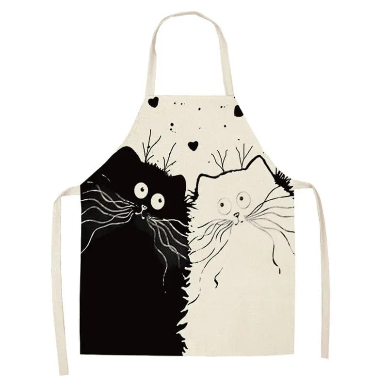 Lniany fartuch kuchenny - Dessin de 4 Chats surpris 3 czarne koty i 1 biały kot / Dorosły 55x68cm Cuisine Pratique Polska