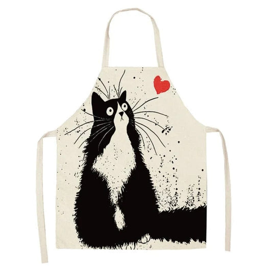 Lniany fartuch kuchenny z nadrukiem japońskiego kota dla dorosłych Zaskoczony kot / Dorosły 55x68cm Cuisine Pratique Polska