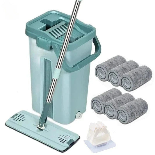 Płaski mop testowy z wiadrem bez użycia rąk do czyszczenia podłóg laminowanych na mokro i sucho przy użyciu mikrofibry Cuisine Pratique Polska