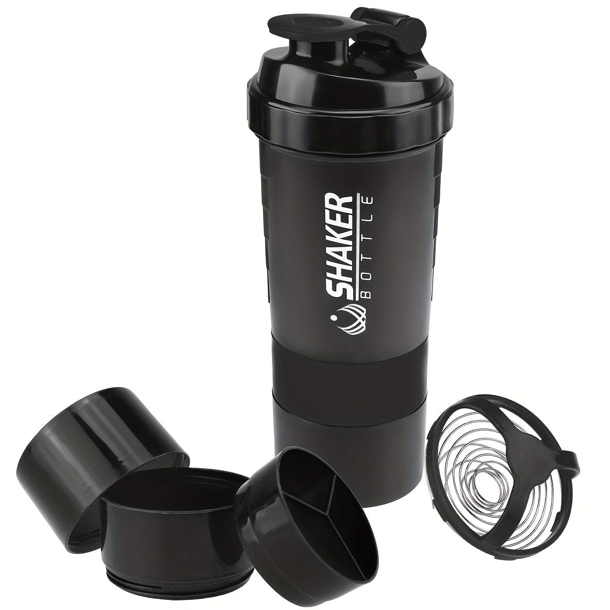 Shaker Bottle 2 Compartments Proteine GymHomeAsistantFitness Czarny Cuisine Pratique Polska